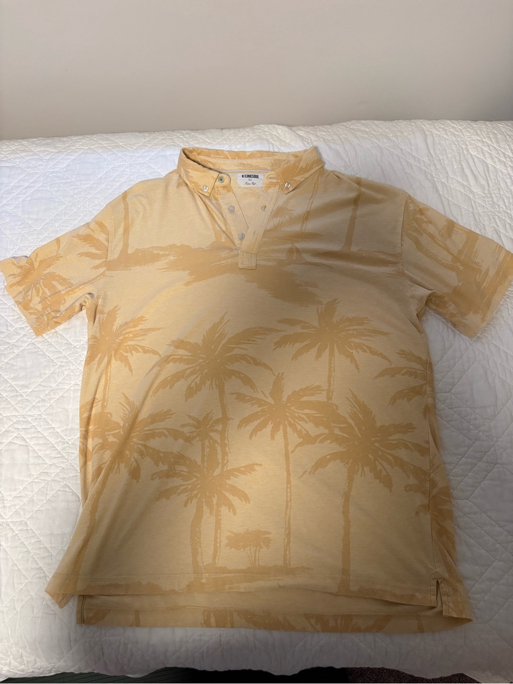 Linksoul Tempus Fugit Palm Tree Tropical Polo Shirt Men’s XL Yellow